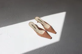 90s PRADA Leather Dusty Rose Pointed Toe Kitten Heel Mules ~ Euro 37