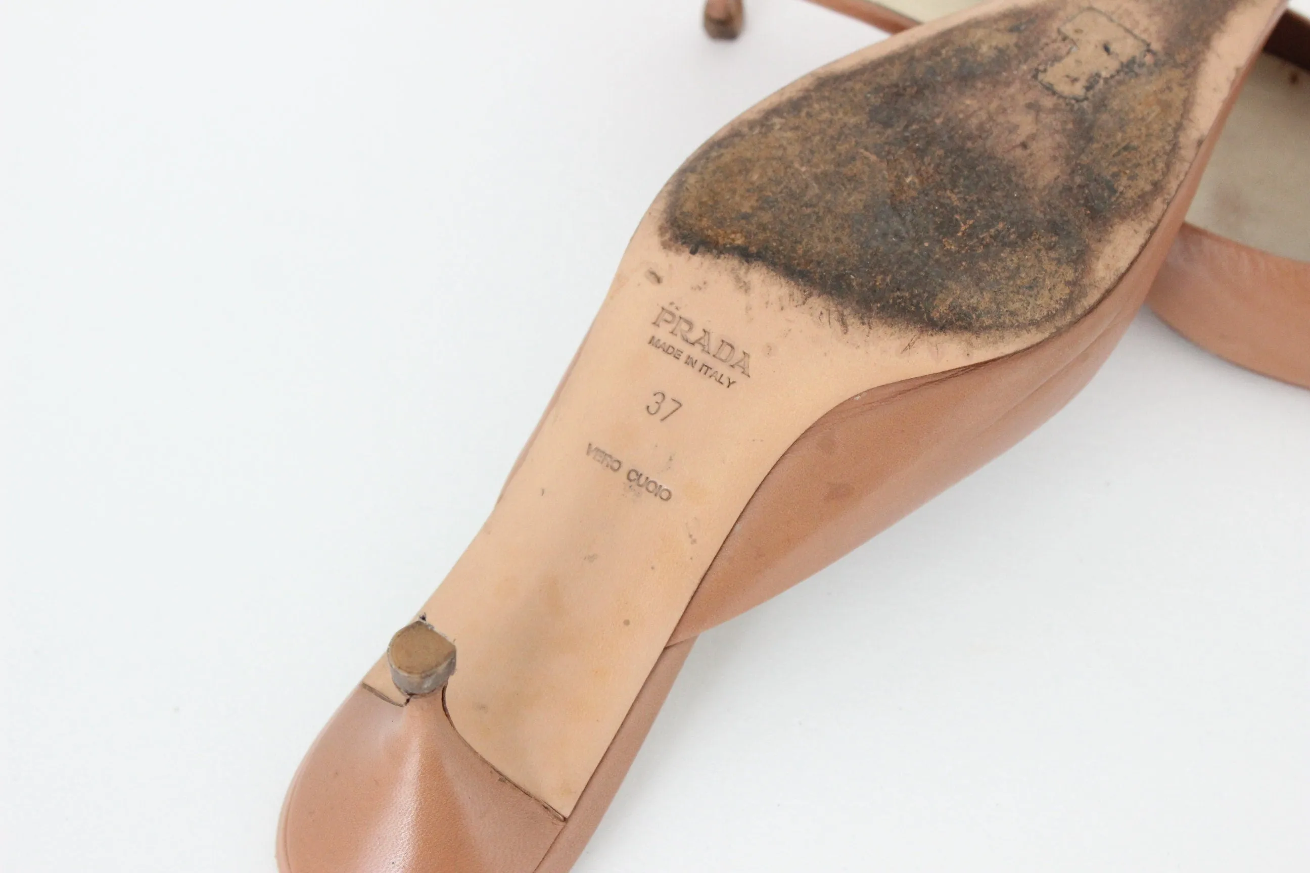 90s PRADA Leather Dusty Rose Pointed Toe Kitten Heel Mules ~ Euro 37