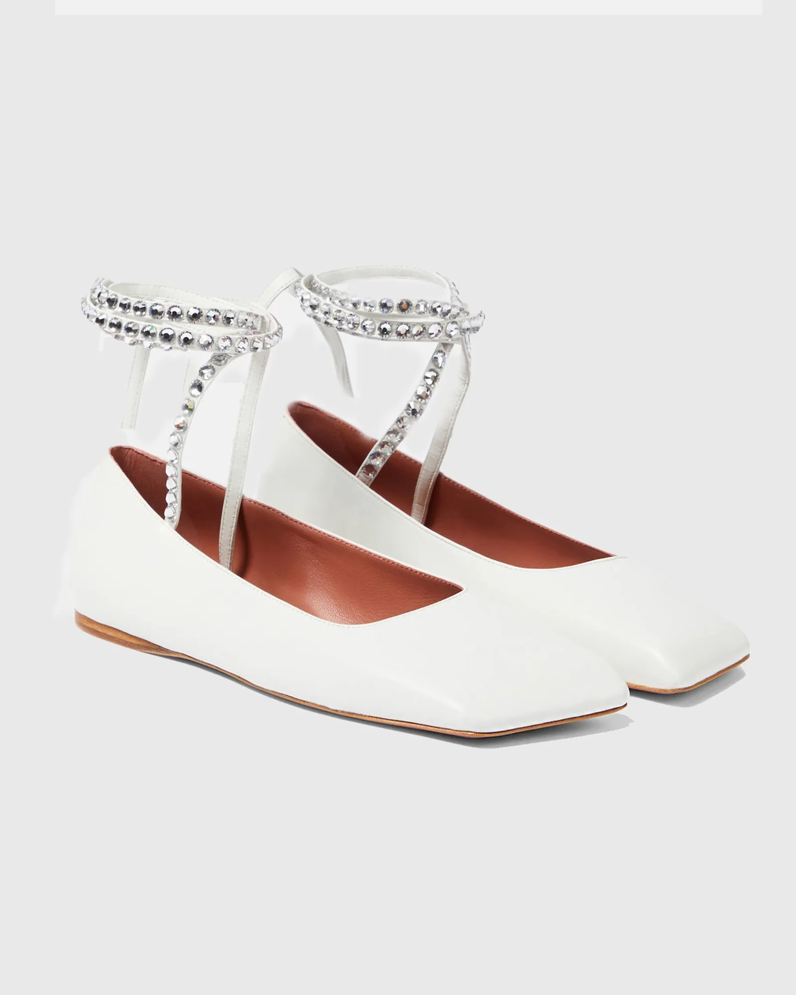 Amata Rhinestone Embellished Leather Ballet Flats In White
