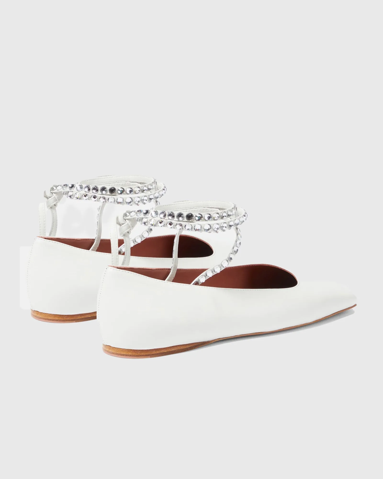 Amata Rhinestone Embellished Leather Ballet Flats In White