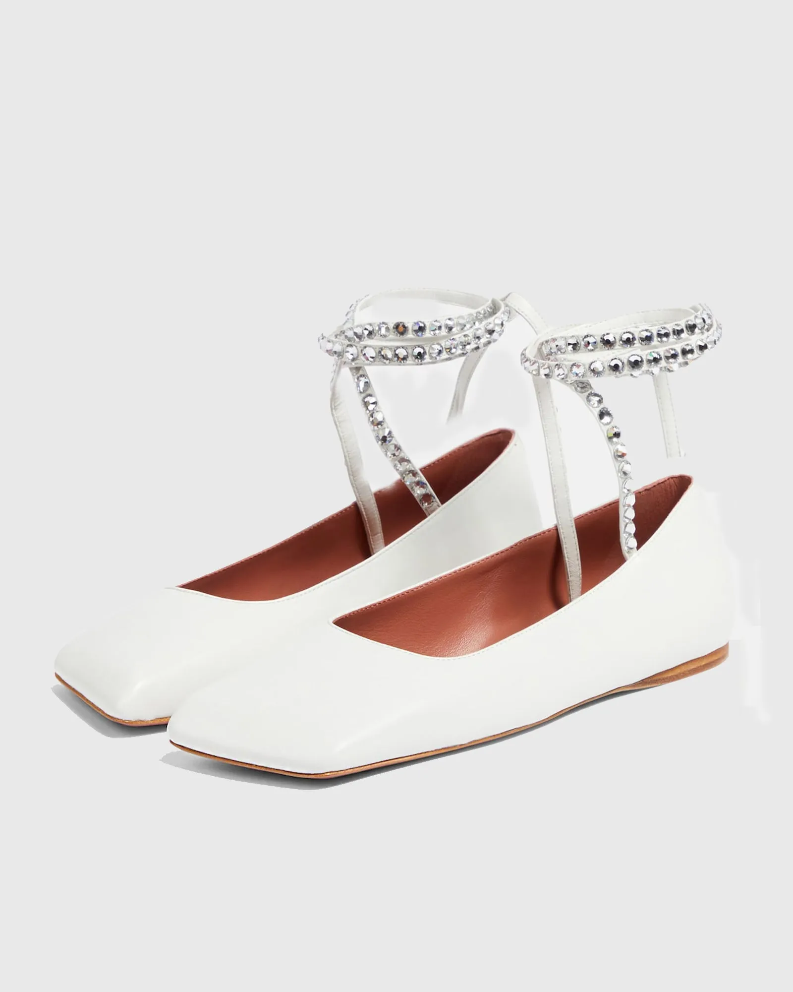 Amata Rhinestone Embellished Leather Ballet Flats In White