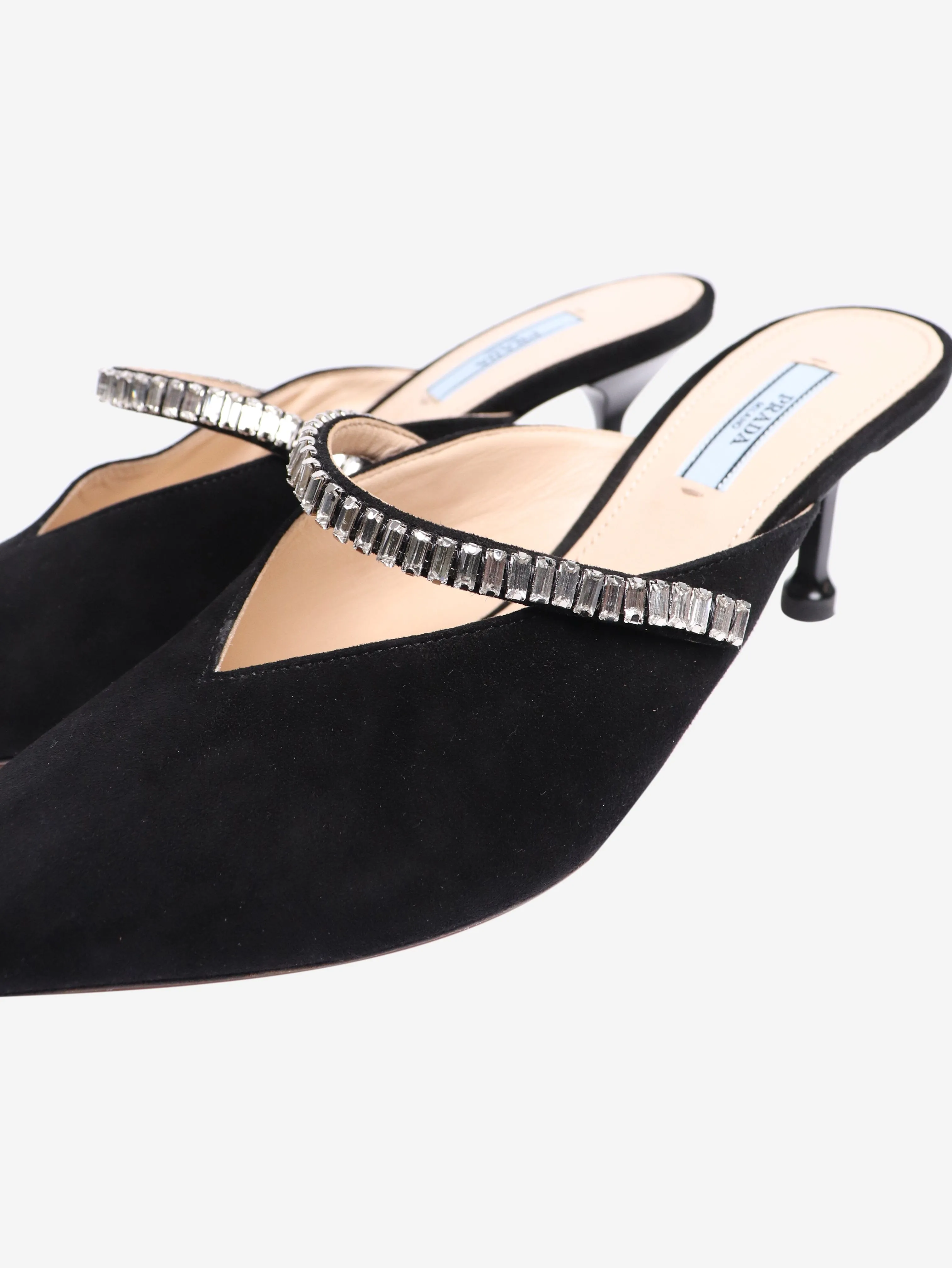 Black bejewelled suede mules - size EU 38