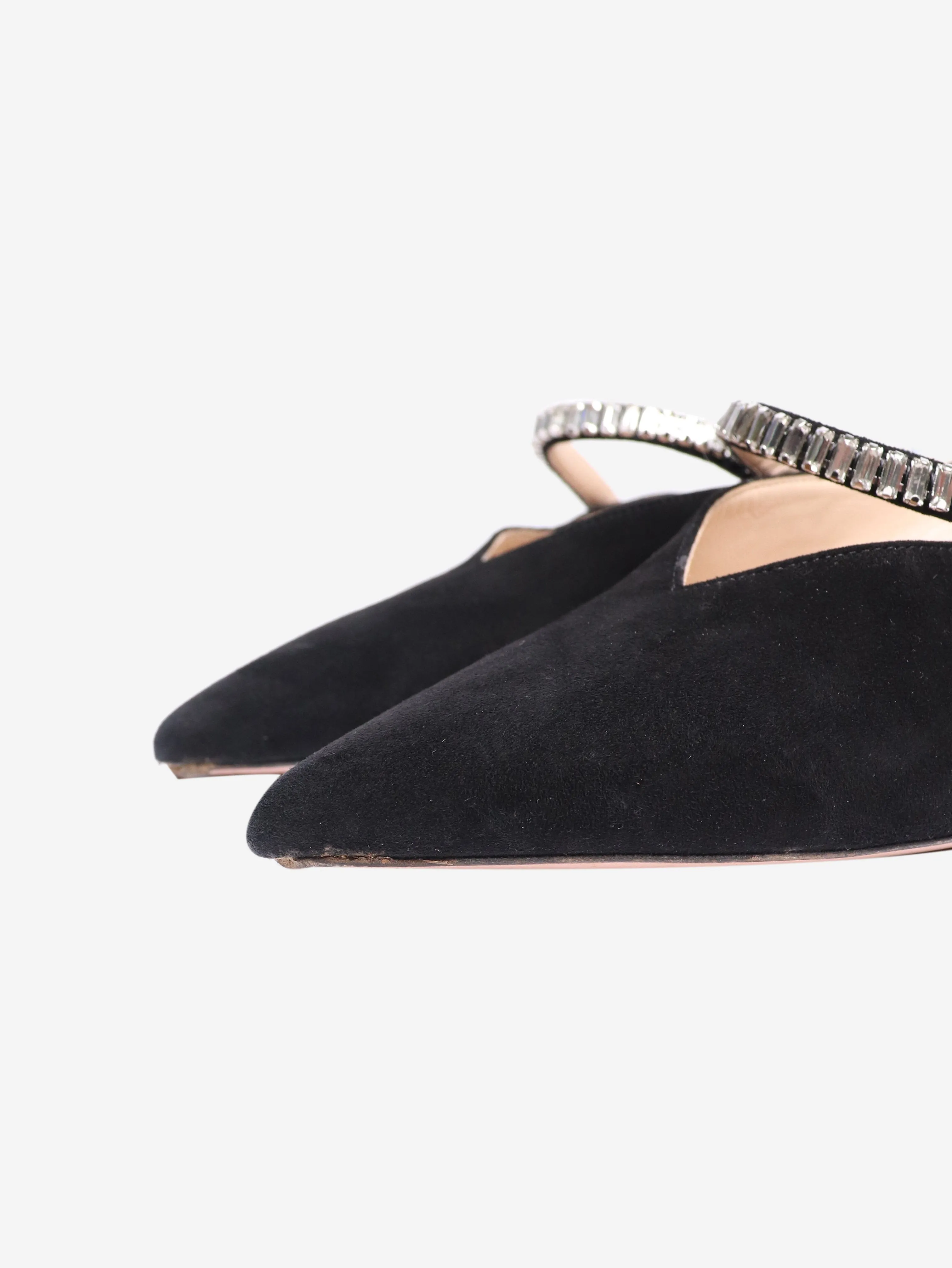 Black bejewelled suede mules - size EU 38