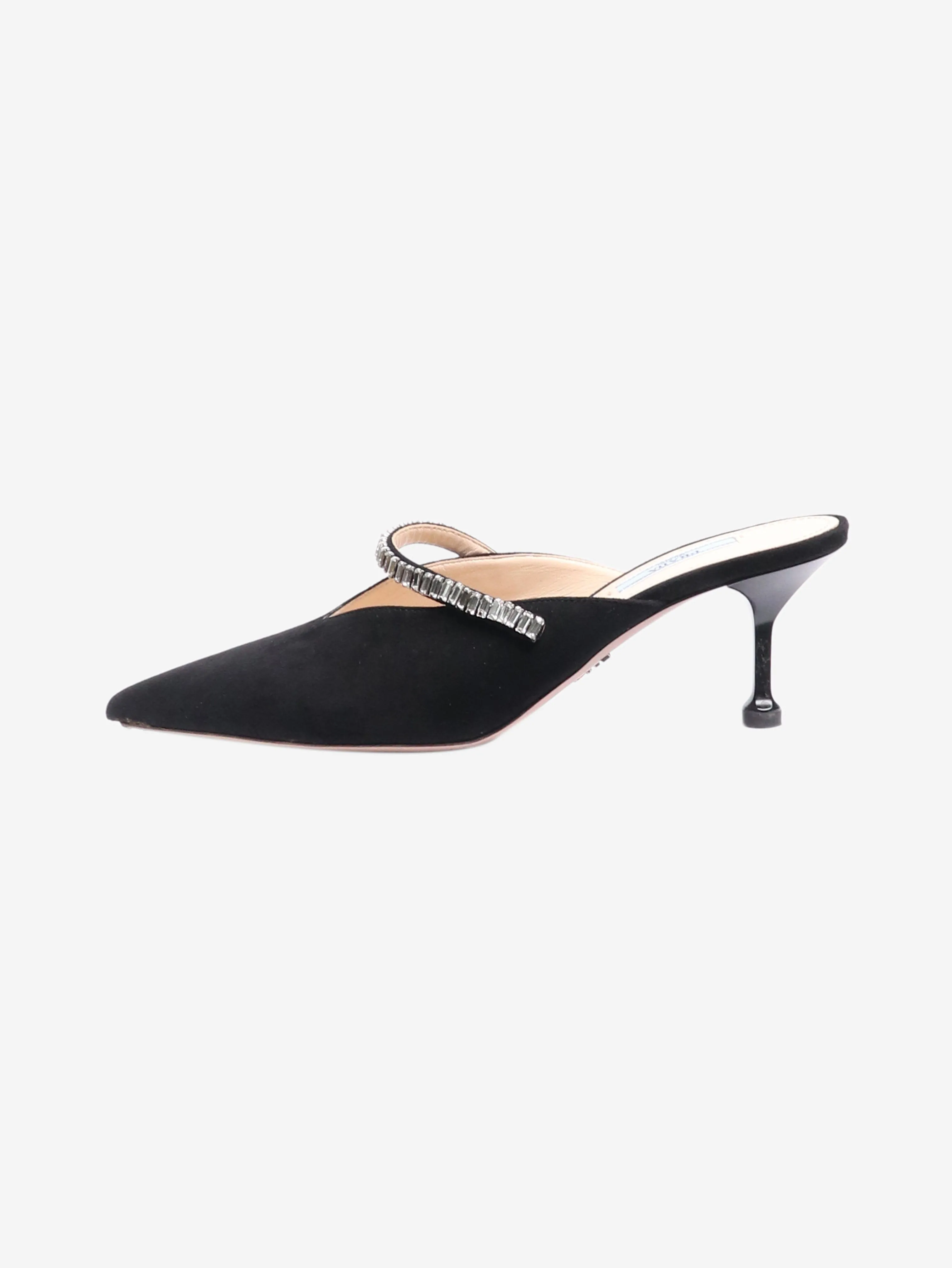 Black bejewelled suede mules - size EU 38