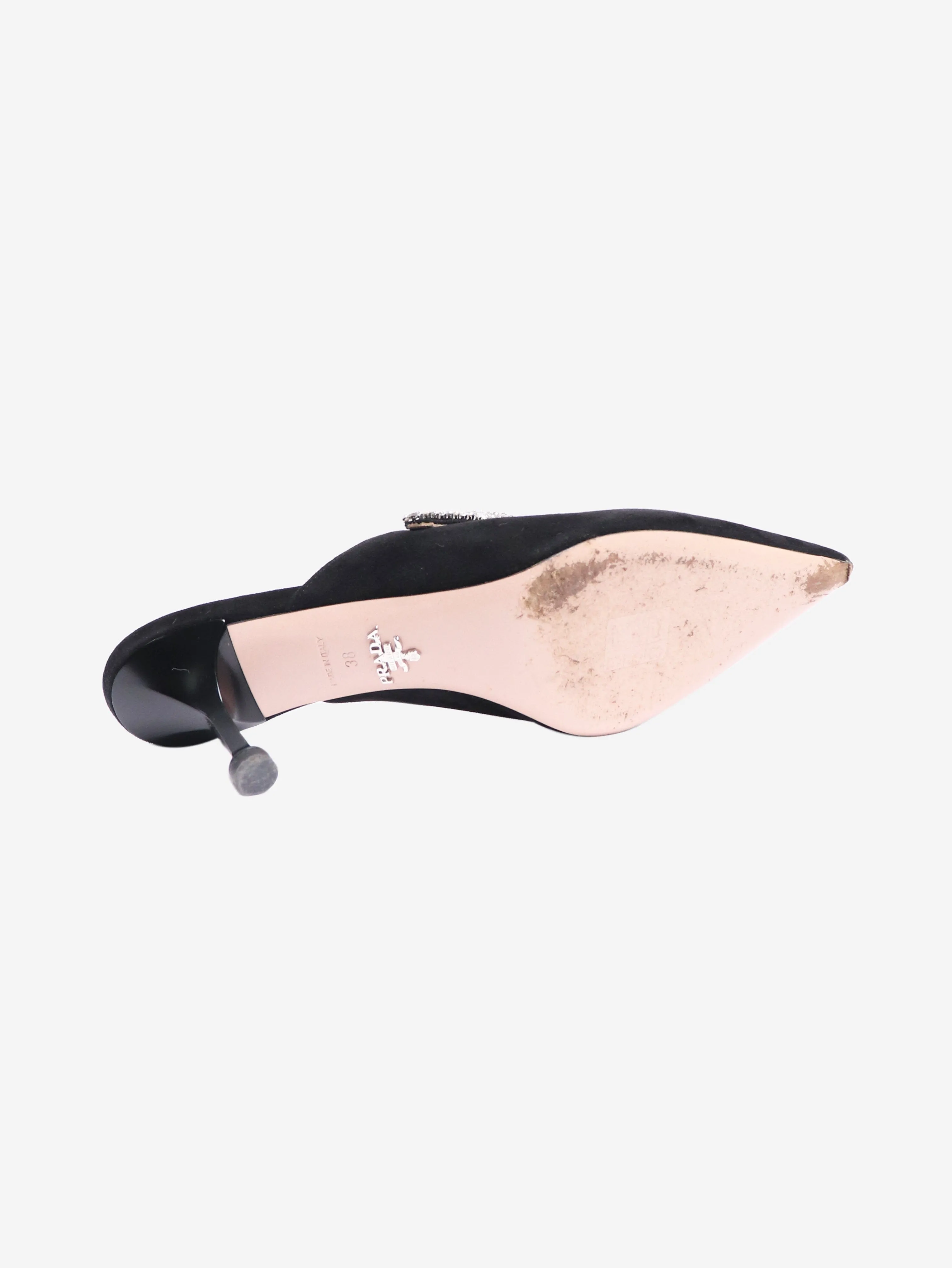 Black bejewelled suede mules - size EU 38