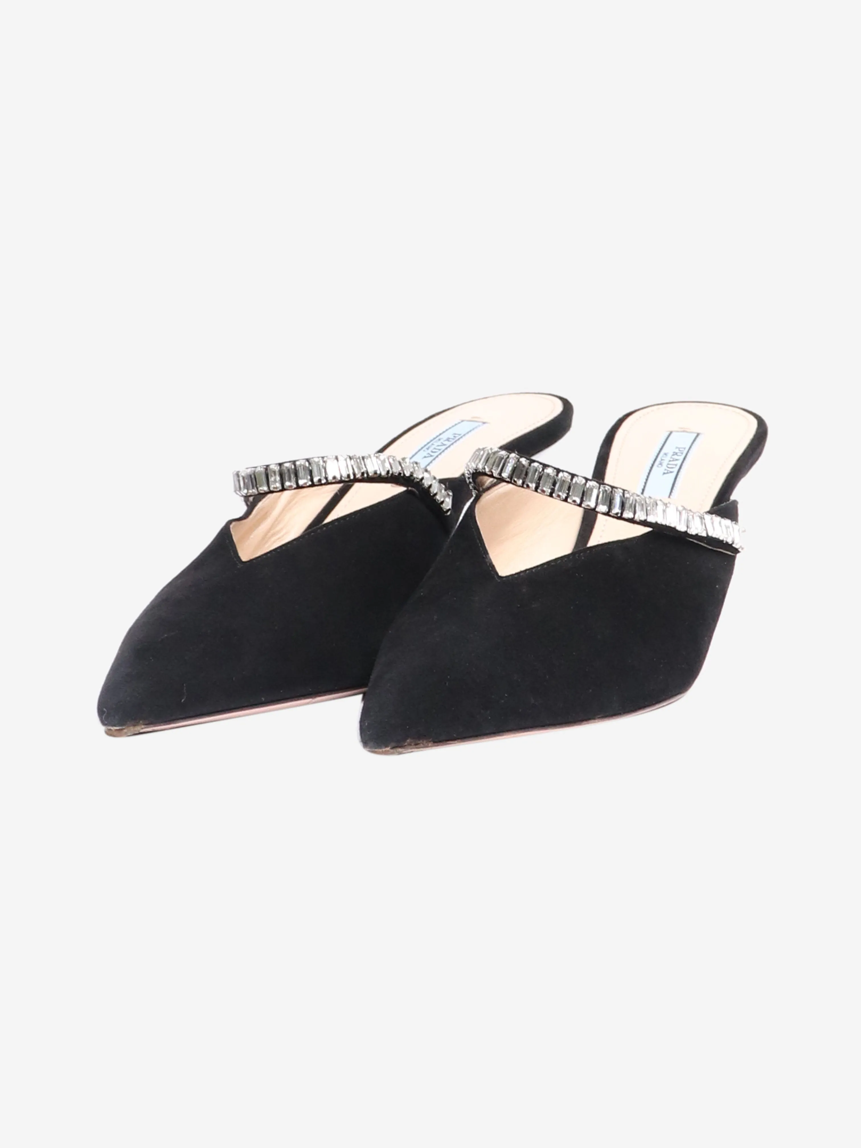 Black bejewelled suede mules - size EU 38