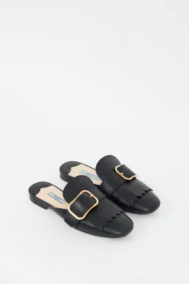 Black Leather Fringe & Buckle Mule