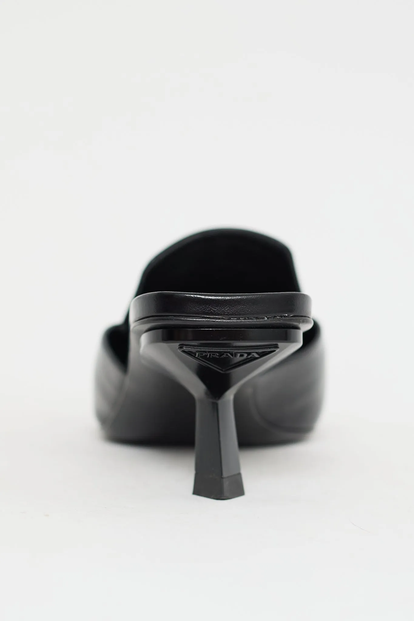 Black Leather Pointed Toe Logo Mule