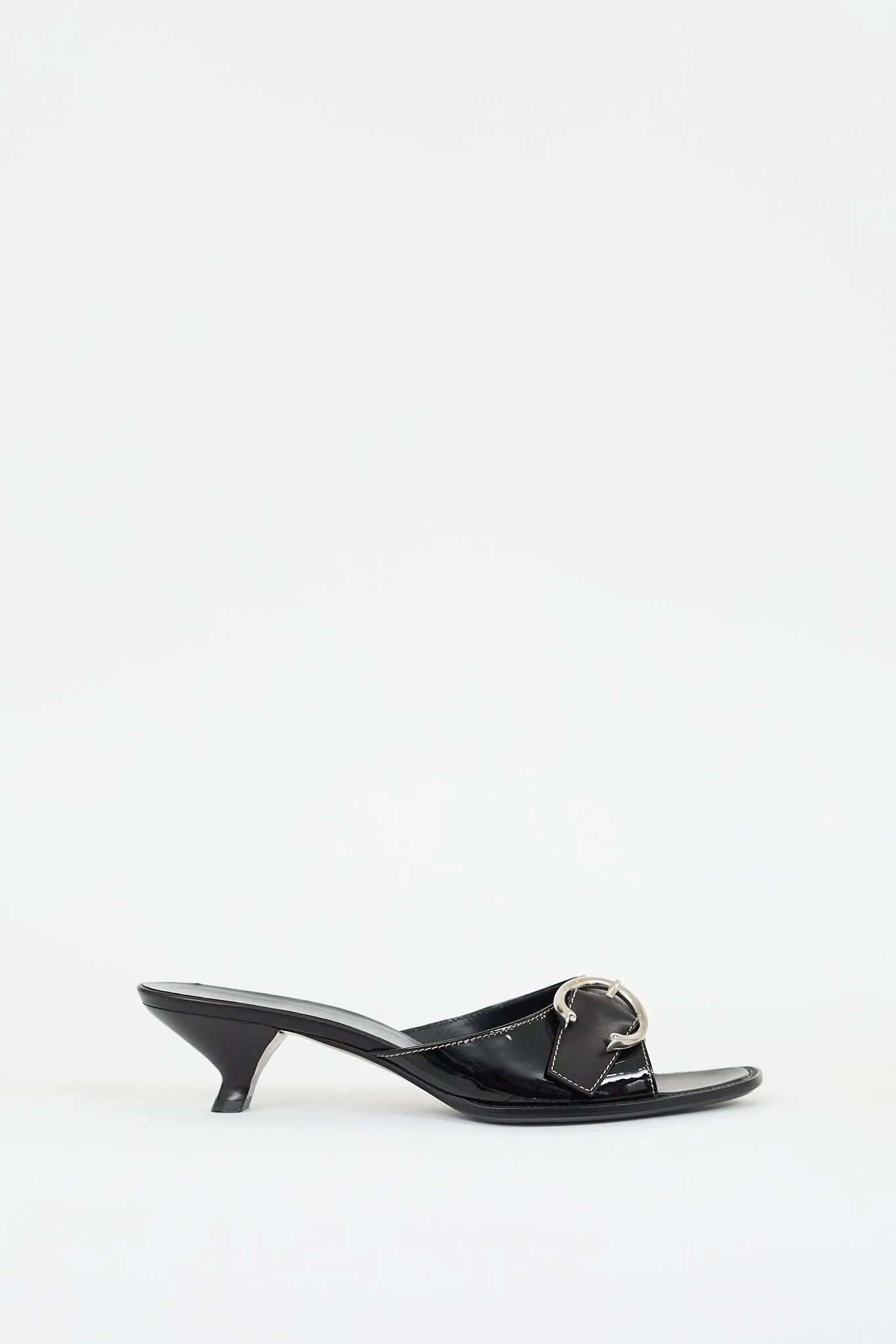 Black Patent Leather Buckled Mule