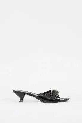 Black Patent Leather Buckled Mule