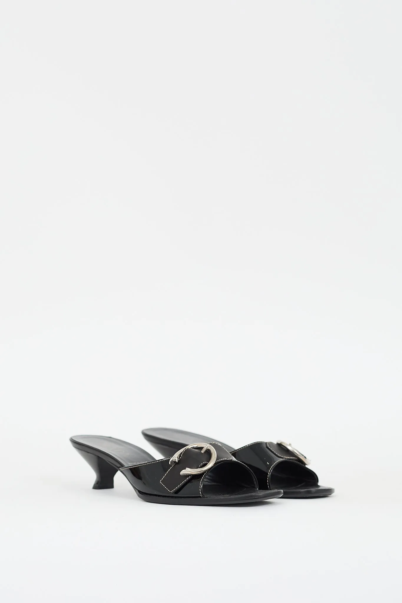 Black Patent Leather Buckled Mule