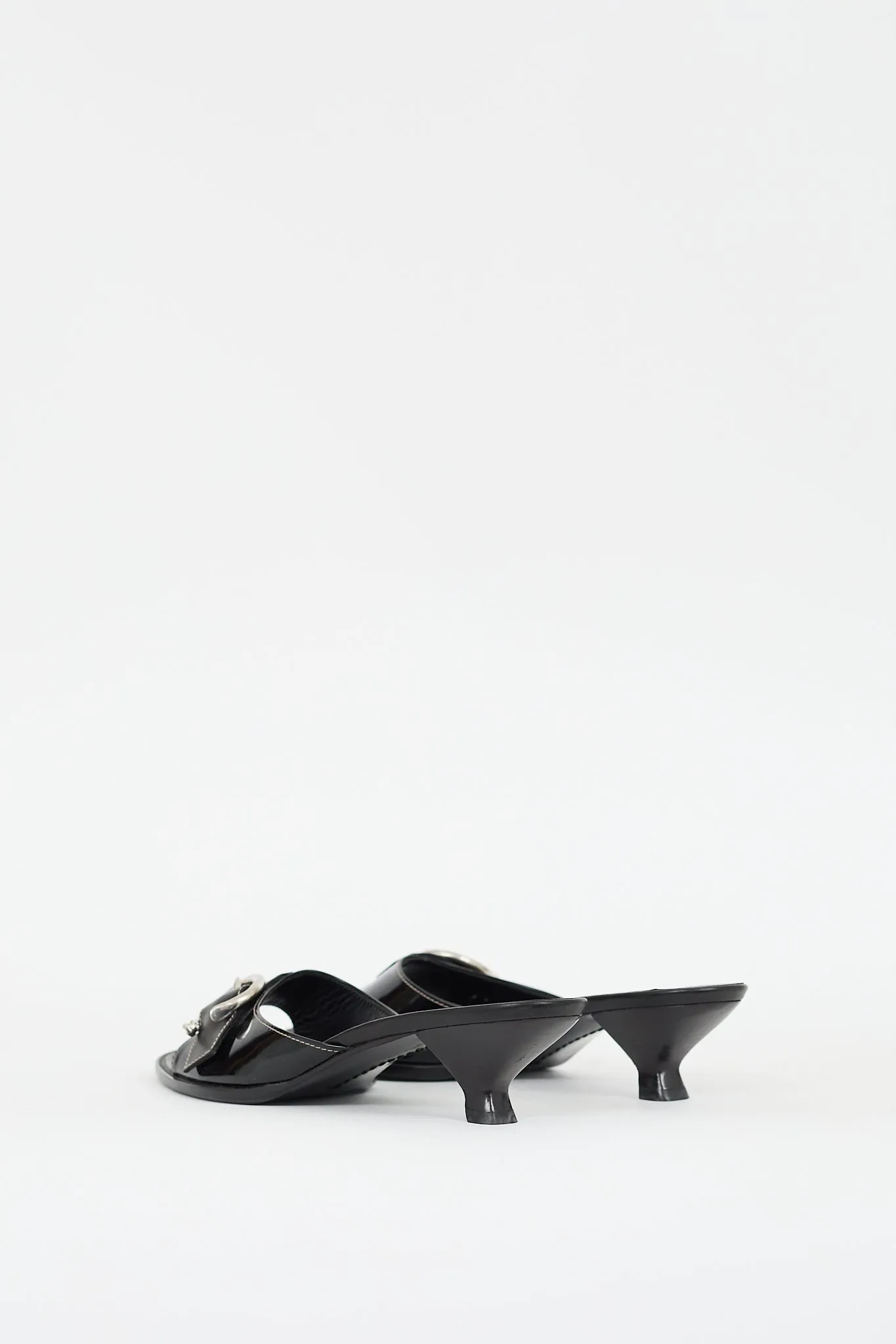 Black Patent Leather Buckled Mule