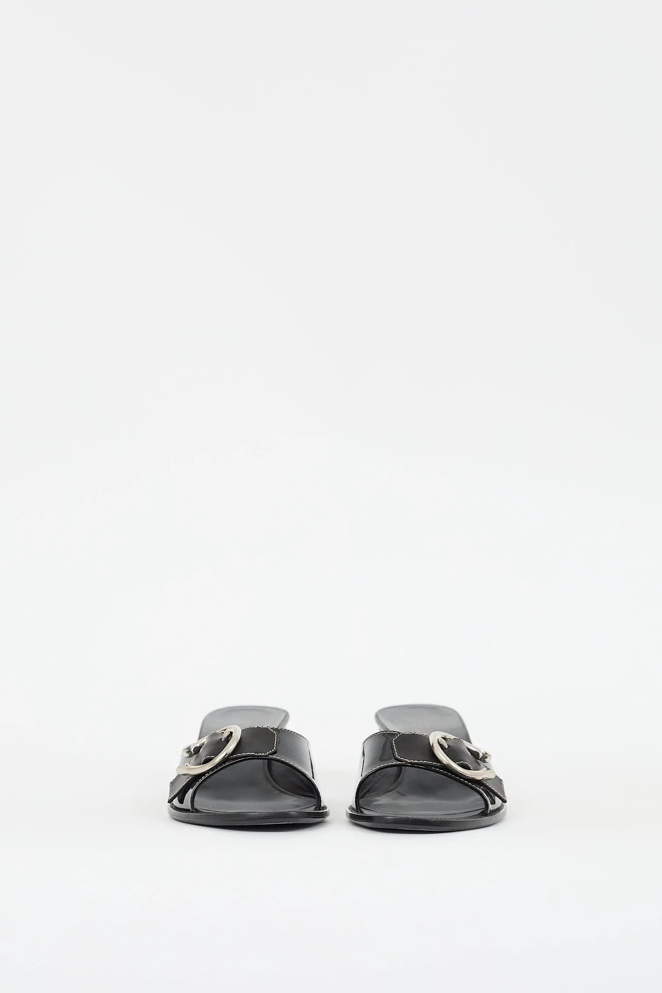 Black Patent Leather Buckled Mule