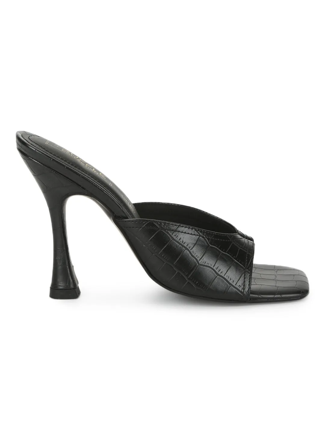 Black PU High Heel Stiletto Mules