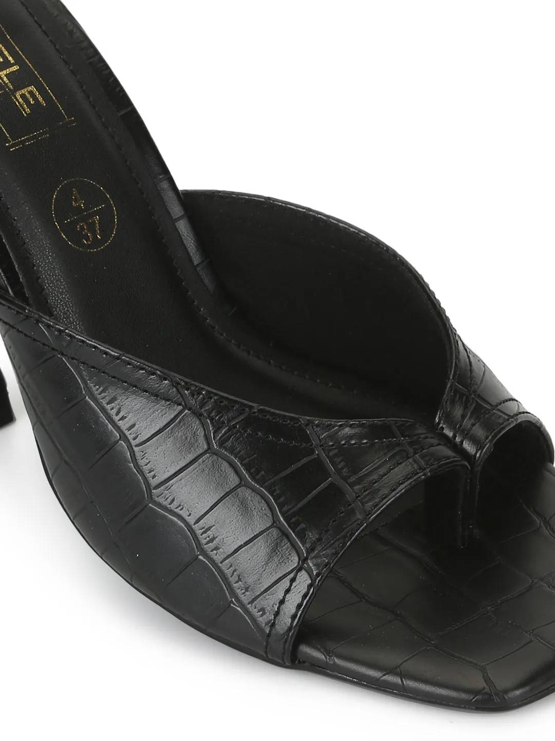 Black PU High Heel Stiletto Mules
