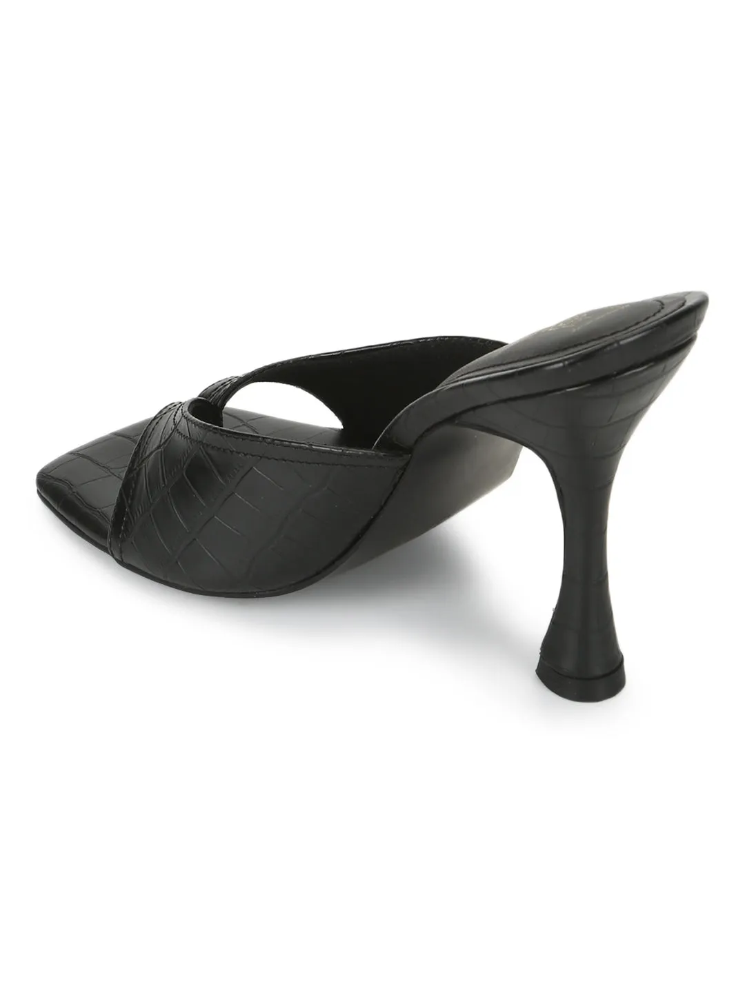 Black PU High Heel Stiletto Mules