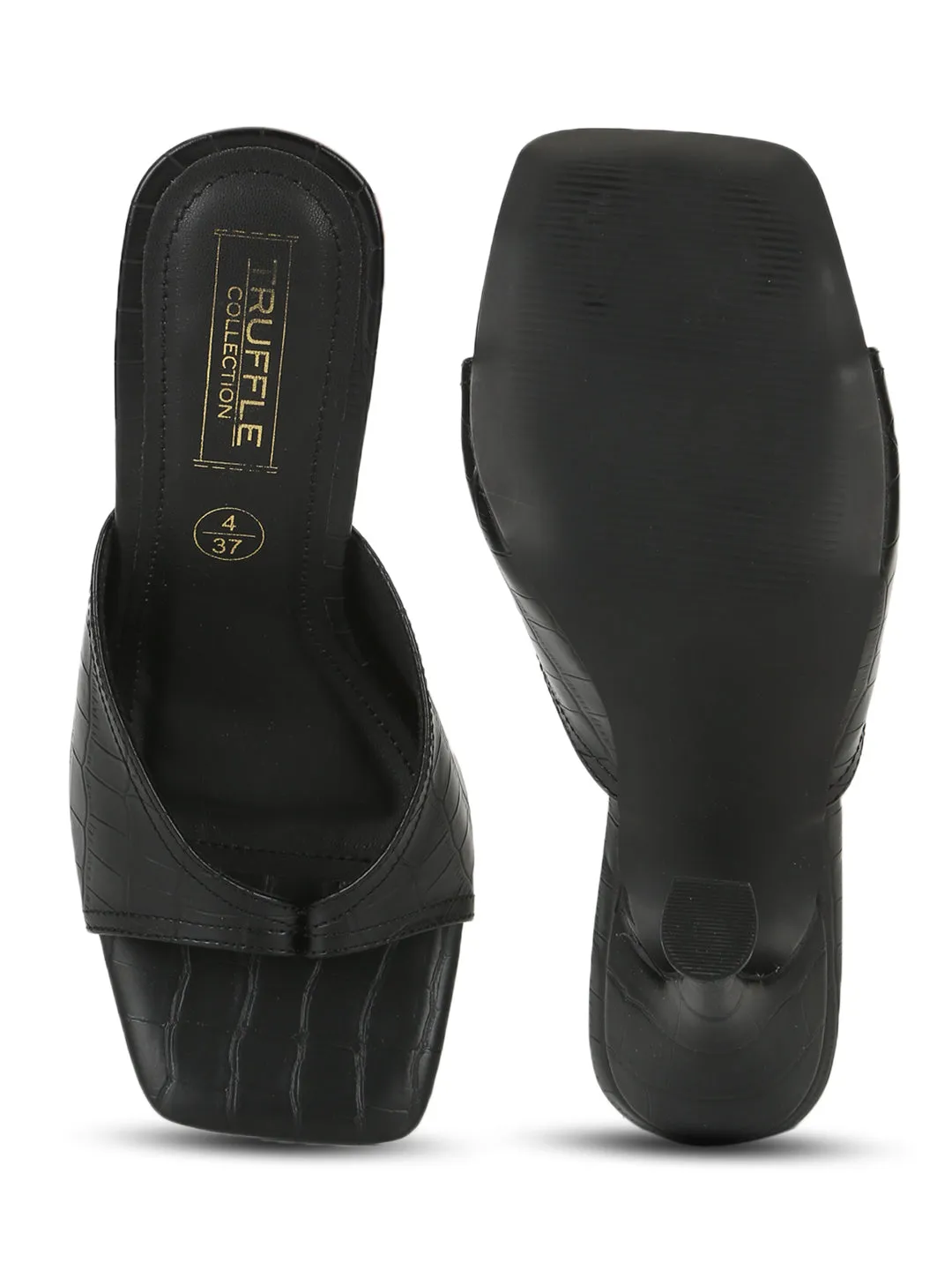 Black PU High Heel Stiletto Mules