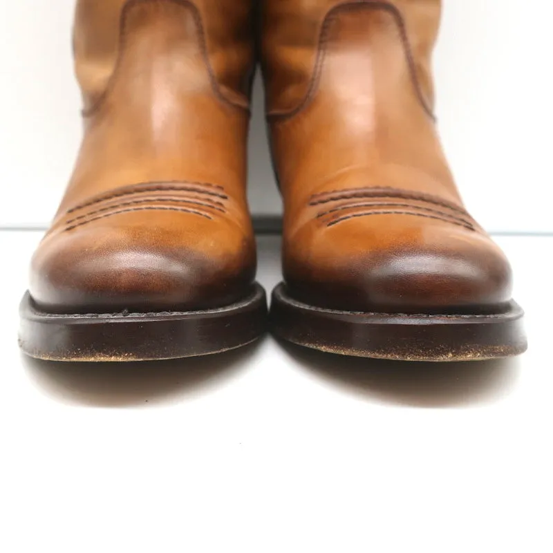 Gucci Riding Boots Brown Burnished Leather Size 37 Mid Calf Flat