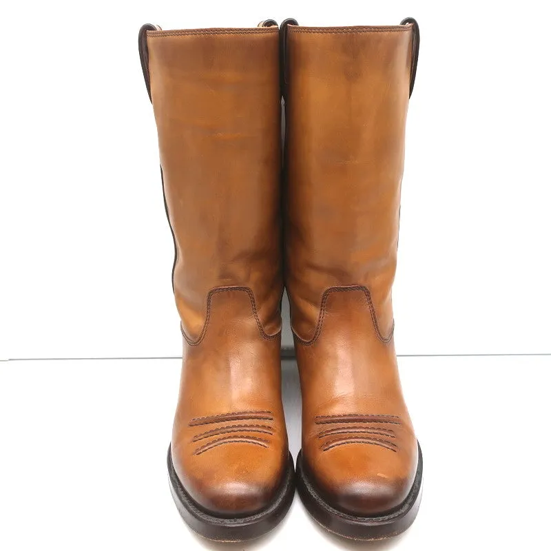 Gucci Riding Boots Brown Burnished Leather Size 37 Mid Calf Flat