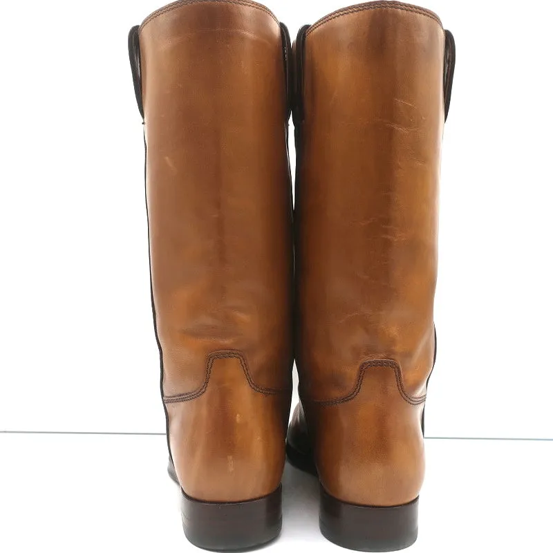 Gucci Riding Boots Brown Burnished Leather Size 37 Mid Calf Flat