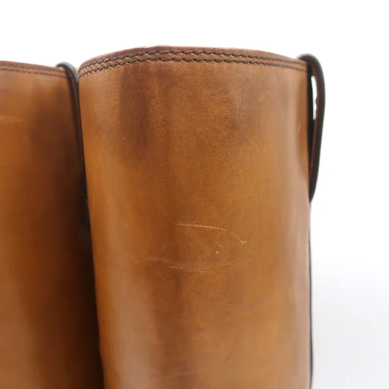 Gucci Riding Boots Brown Burnished Leather Size 37 Mid Calf Flat