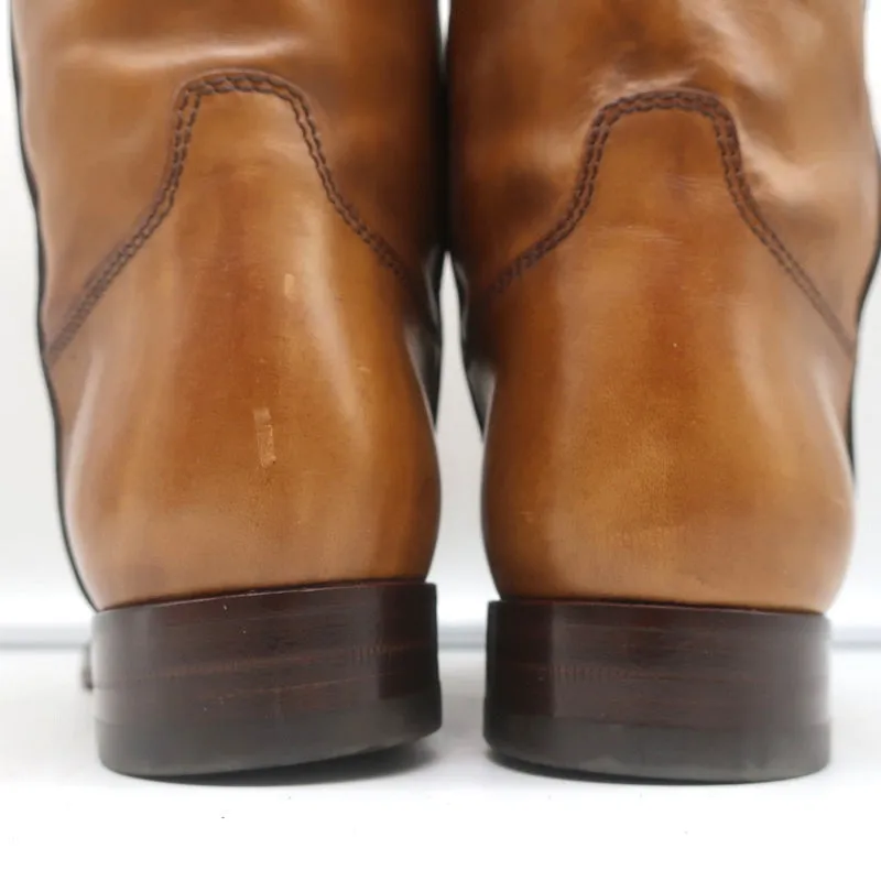 Gucci Riding Boots Brown Burnished Leather Size 37 Mid Calf Flat