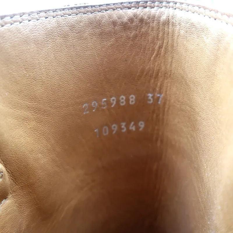 Gucci Riding Boots Brown Burnished Leather Size 37 Mid Calf Flat