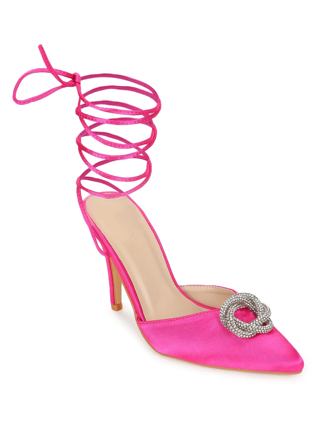 Hot Pink Lycra Lace-Up Stiletto Sandals (TC-TB1-HPNK)