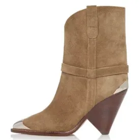Isabel Marant Inspired Silver Toe Cowboy Ankle Boots
