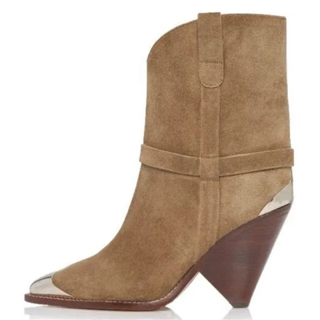 Isabel Marant Inspired Silver Toe Cowboy Ankle Boots