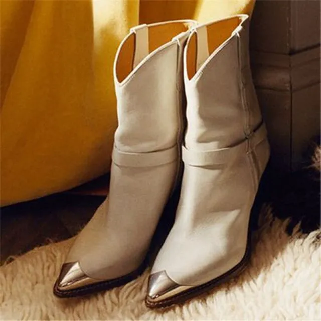 Isabel Marant Inspired Silver Toe Cowboy Ankle Boots