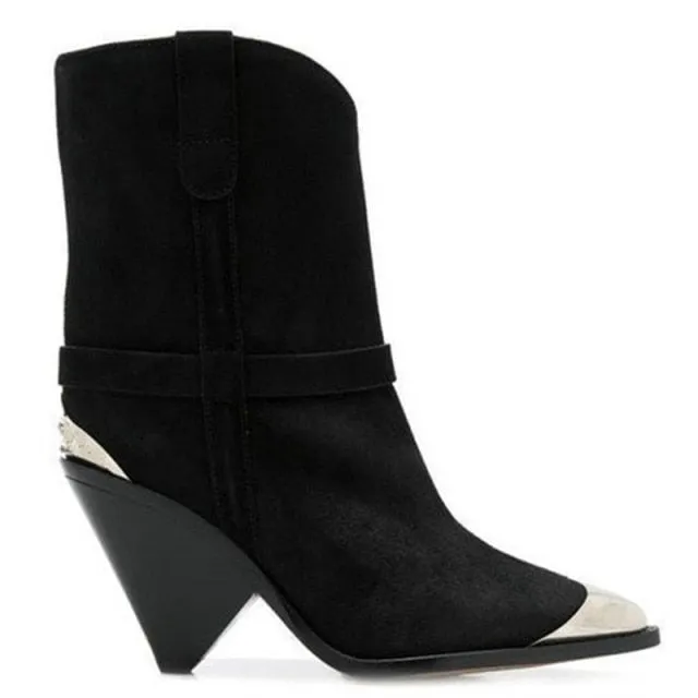Isabel Marant Inspired Silver Toe Cowboy Ankle Boots