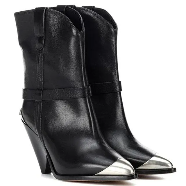 Isabel Marant Inspired Silver Toe Cowboy Ankle Boots