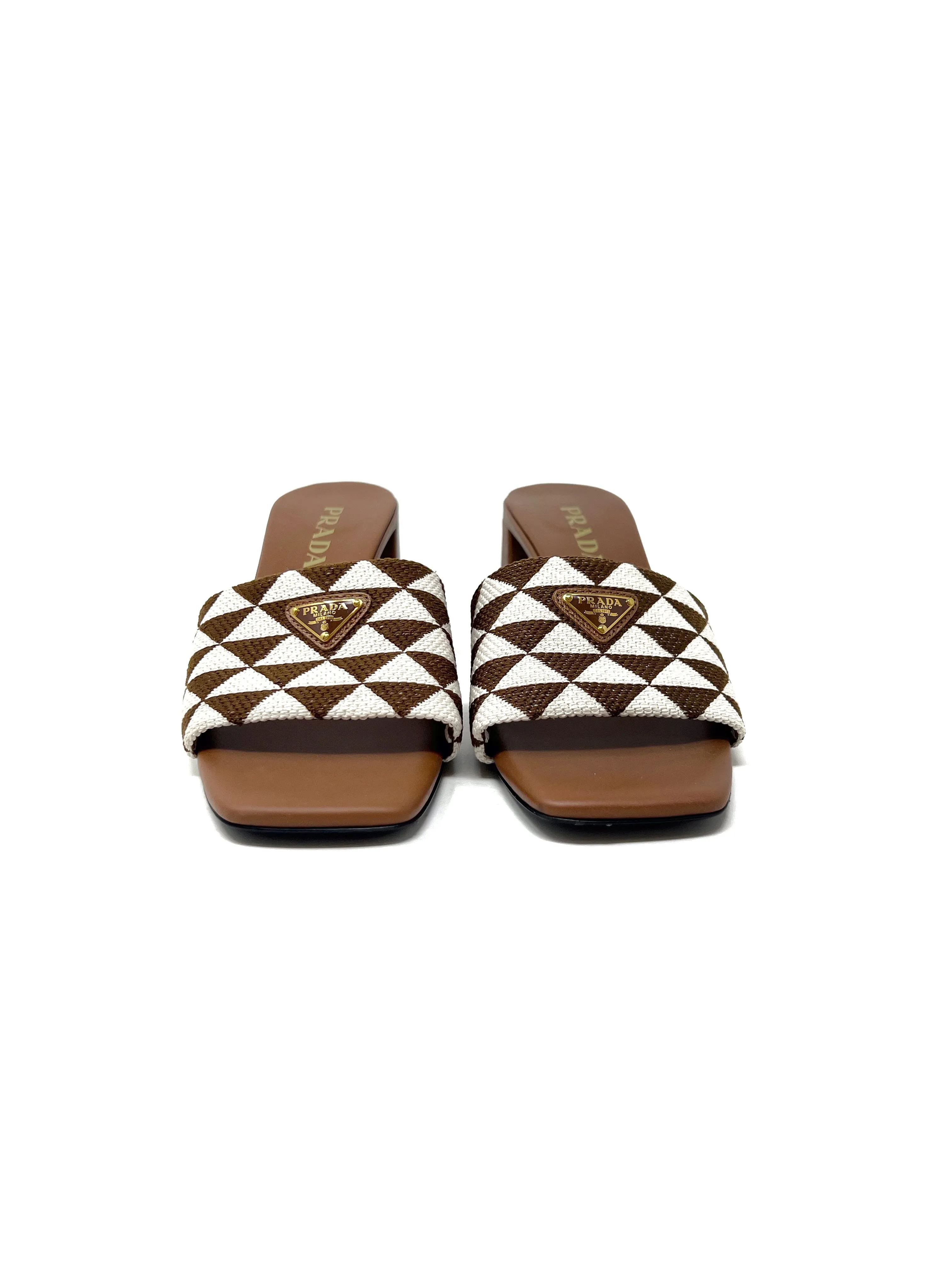 Prada Size 39 'Triangolo' Jacquard Logo Mules