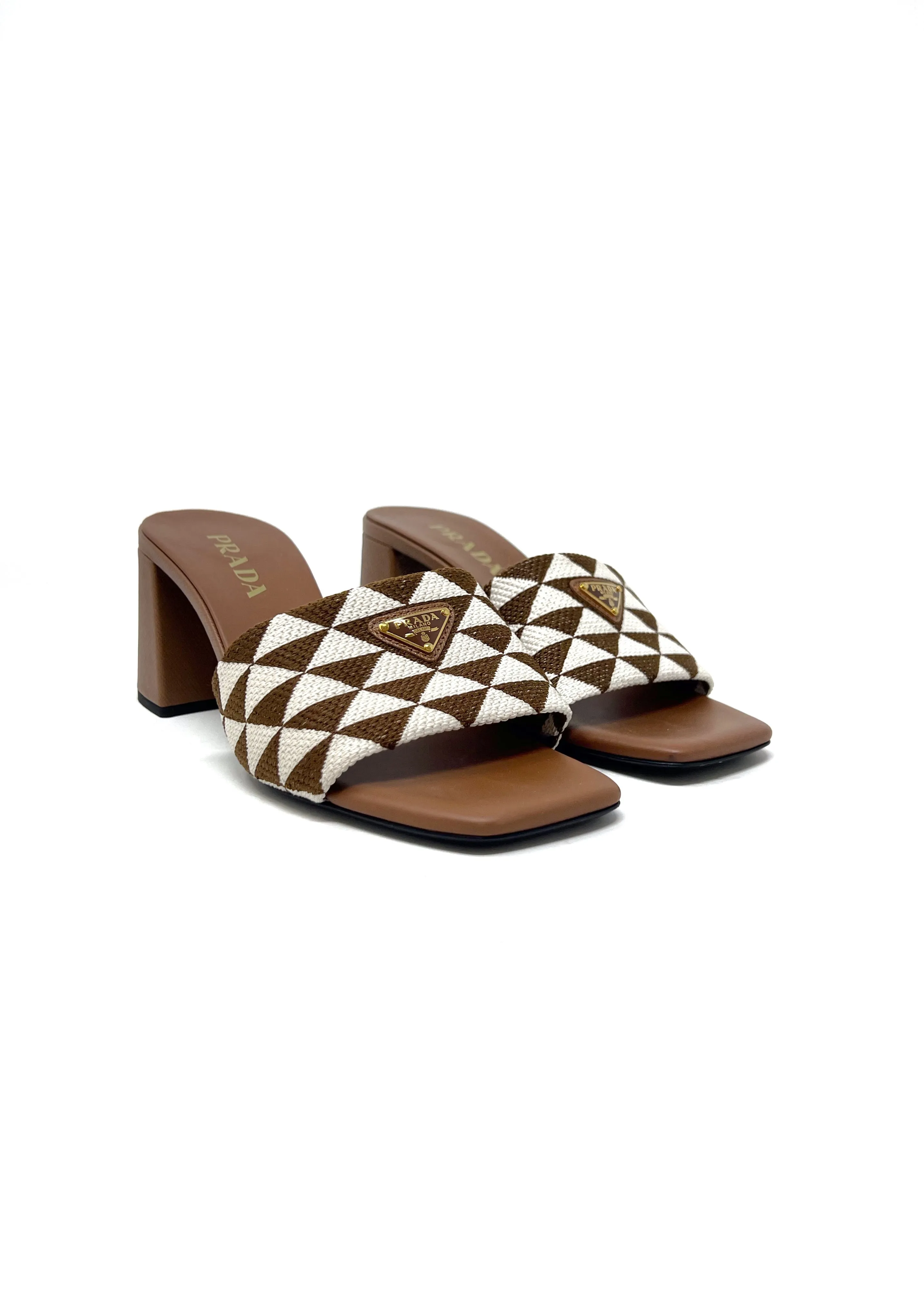 Prada Size 39 'Triangolo' Jacquard Logo Mules