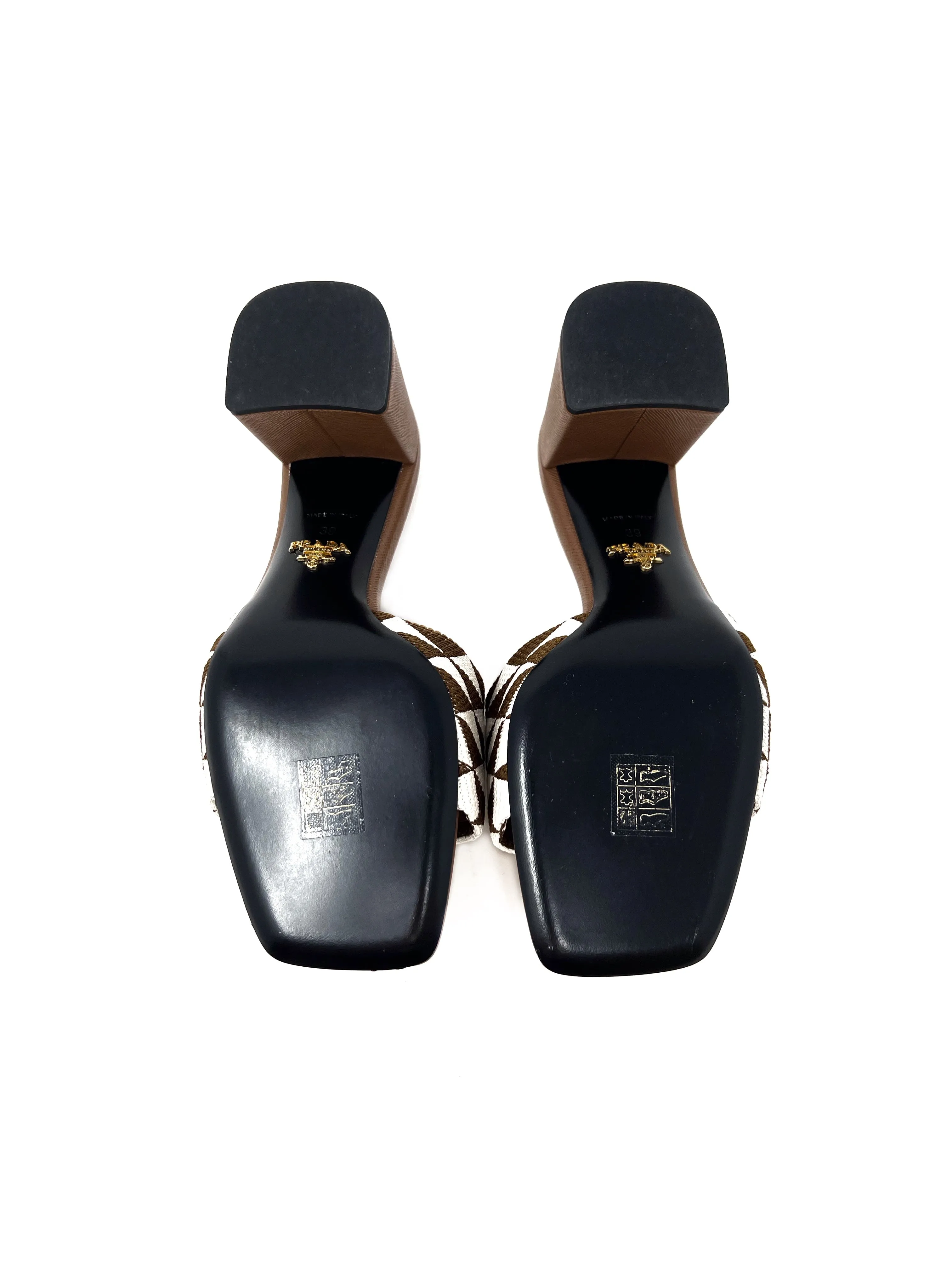 Prada Size 39 'Triangolo' Jacquard Logo Mules