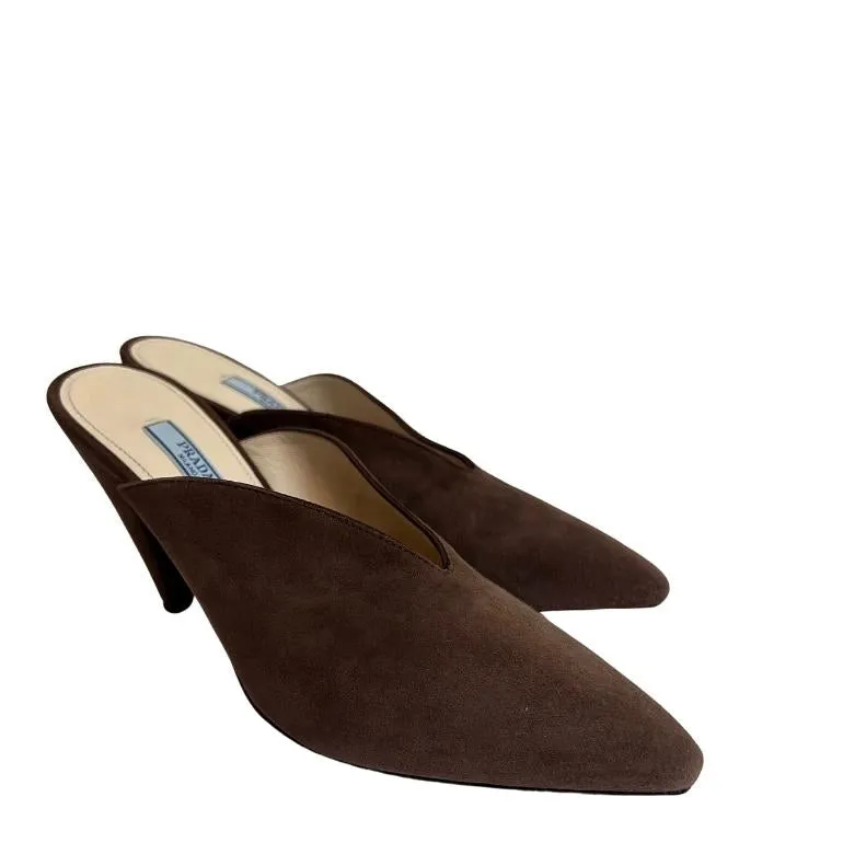 Prada V-Cut Suede Mule Sandals