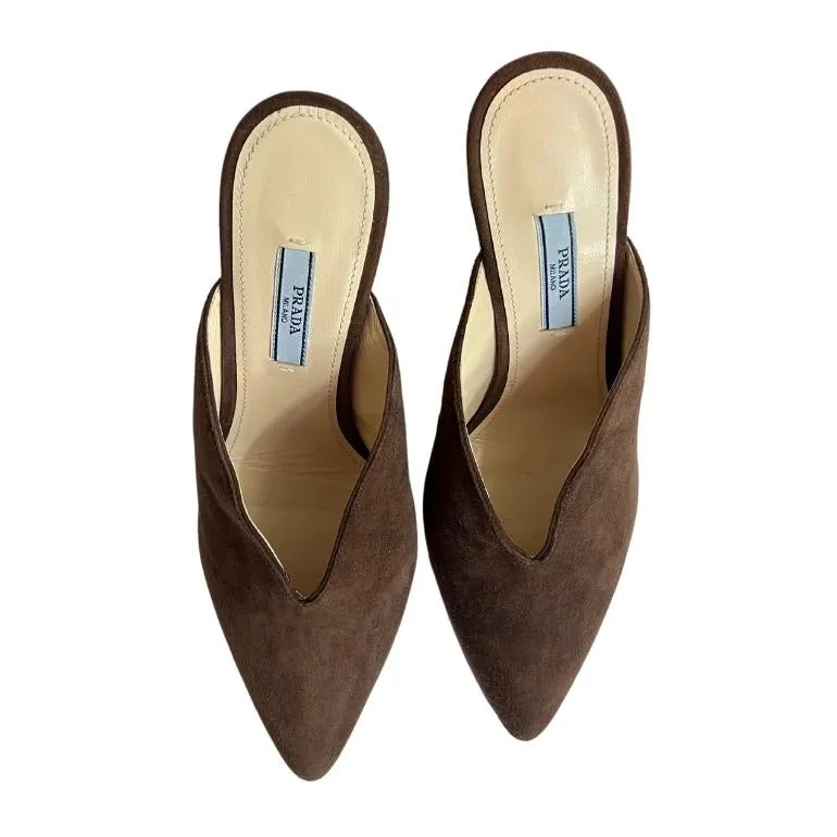 Prada V-Cut Suede Mule Sandals
