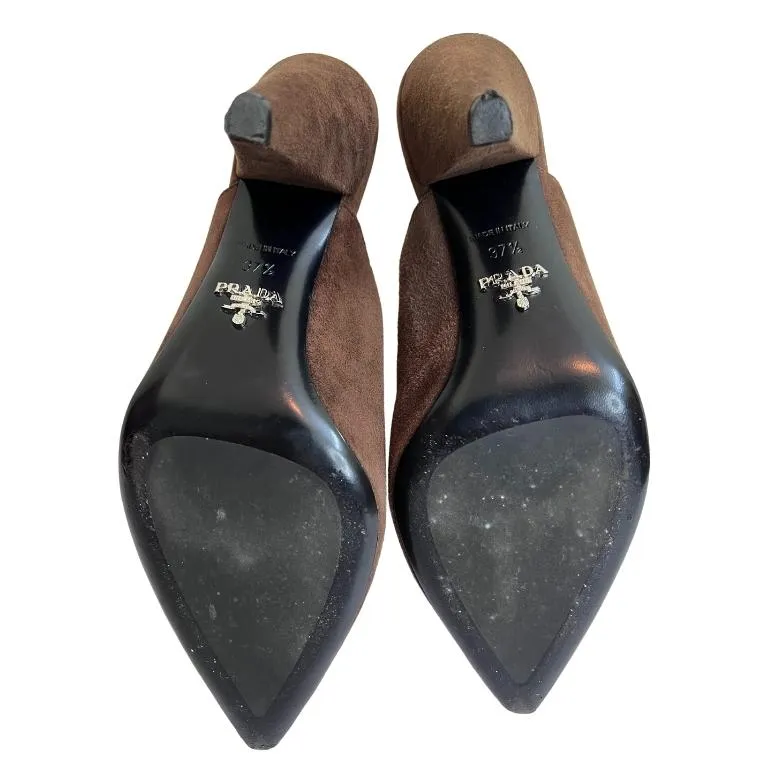 Prada V-Cut Suede Mule Sandals