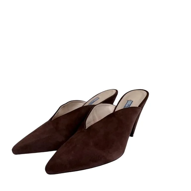 Prada V-Cut Suede Mule Sandals