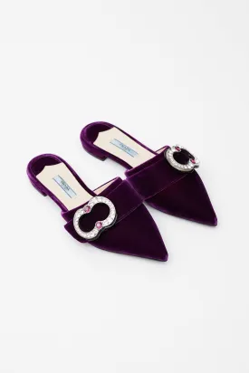 Purple Velvet Brooch Mule