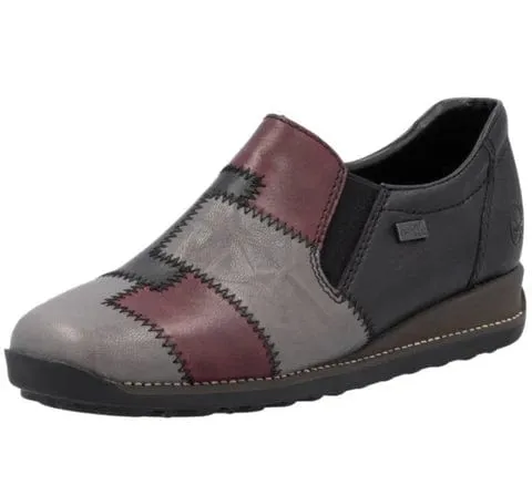 Rieker Women's Wedge Loafers- Black Combi