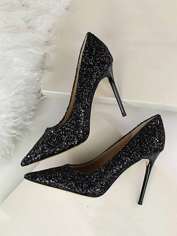 Sequin Pointed Toe High Heels Pumps