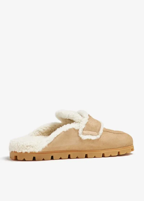 Shearling-lined suede mules
