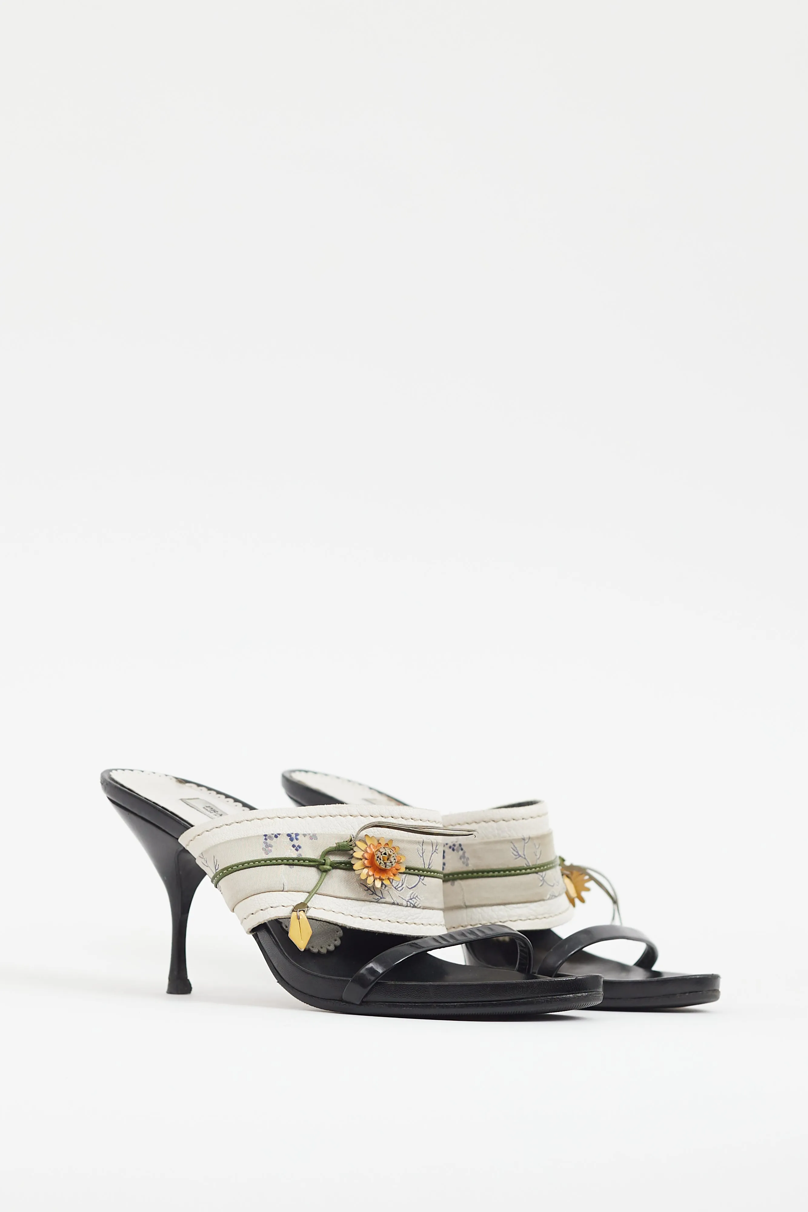 SS 2003 Black & White Floral Heeled Mule