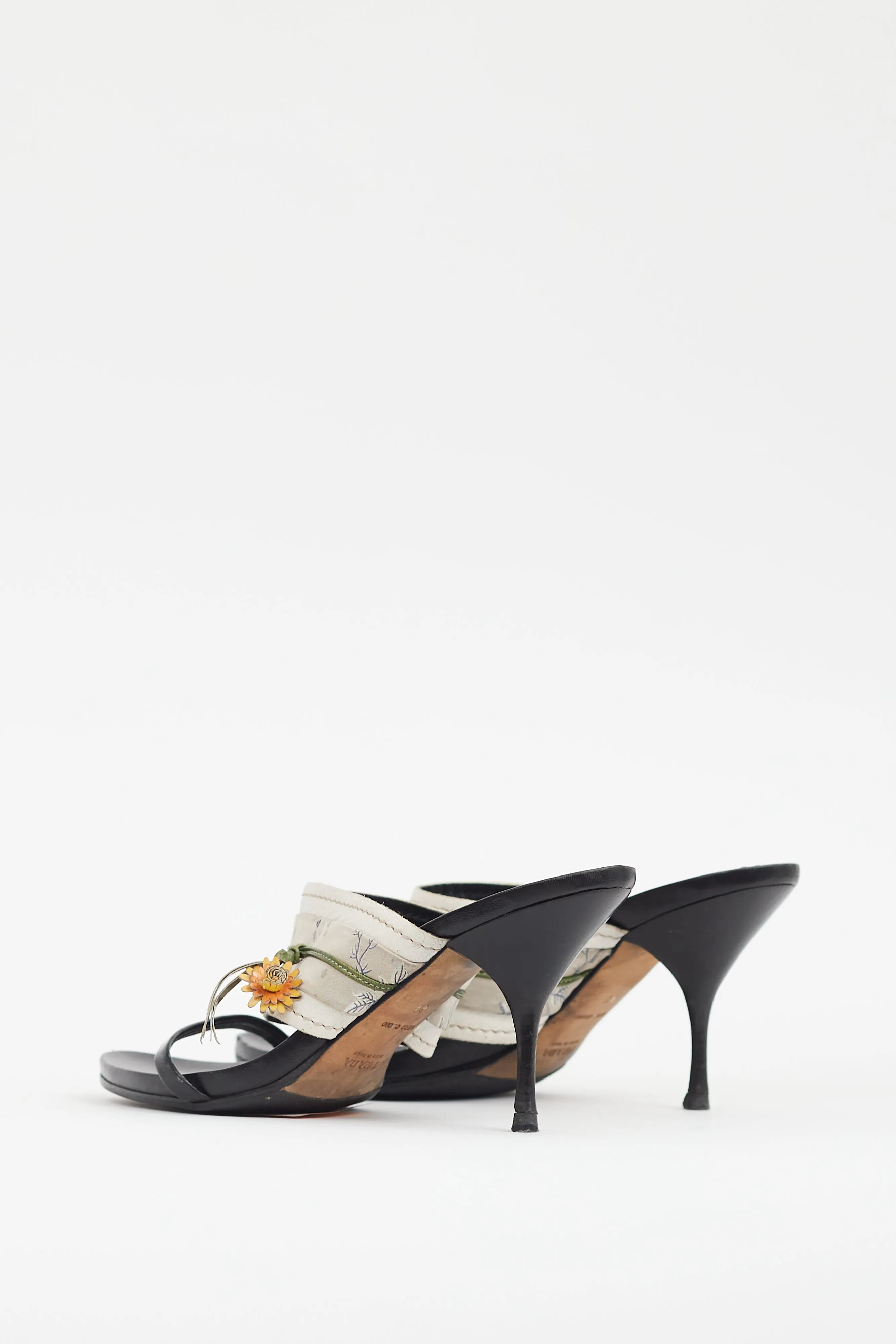 SS 2003 Black & White Floral Heeled Mule