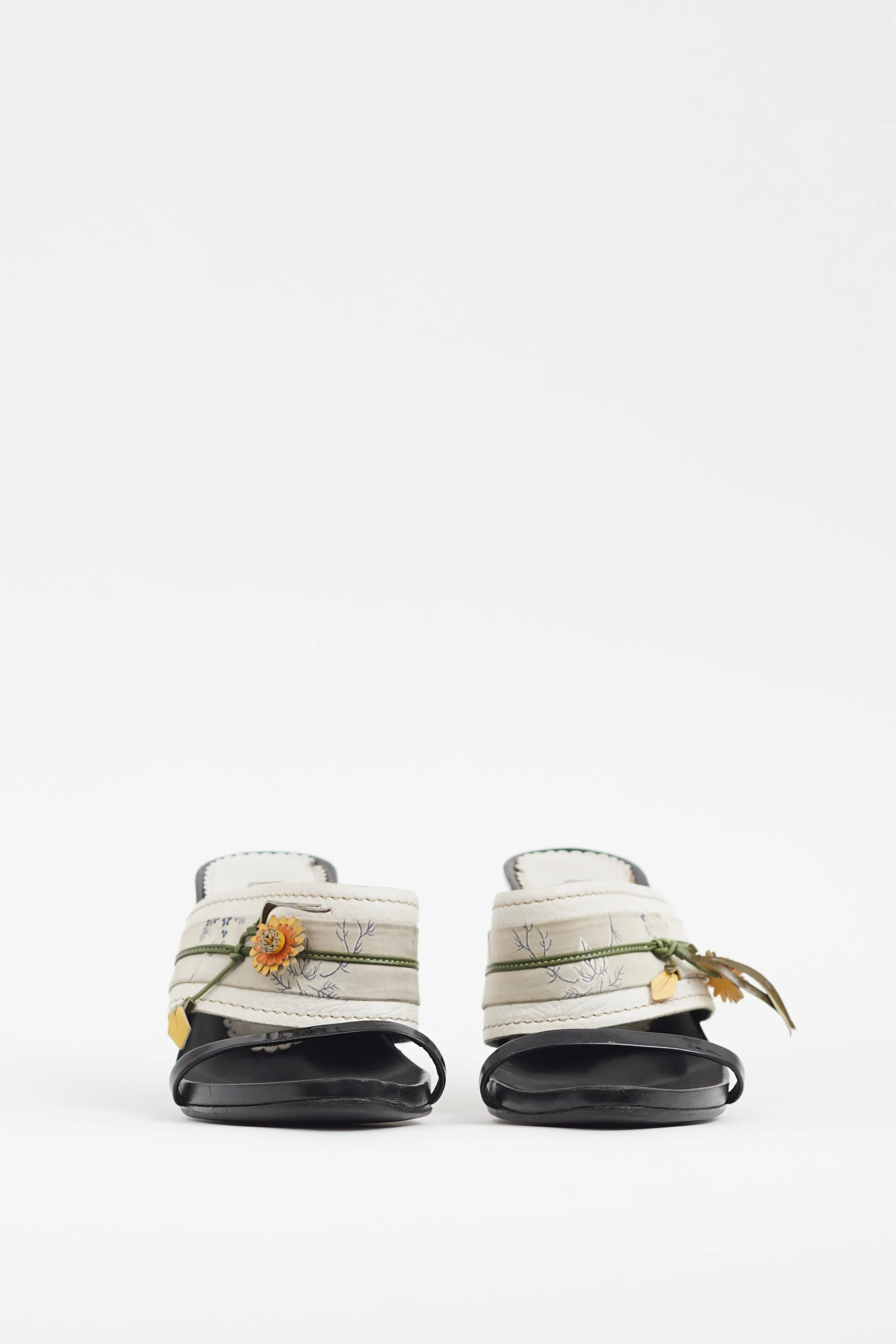SS 2003 Black & White Floral Heeled Mule