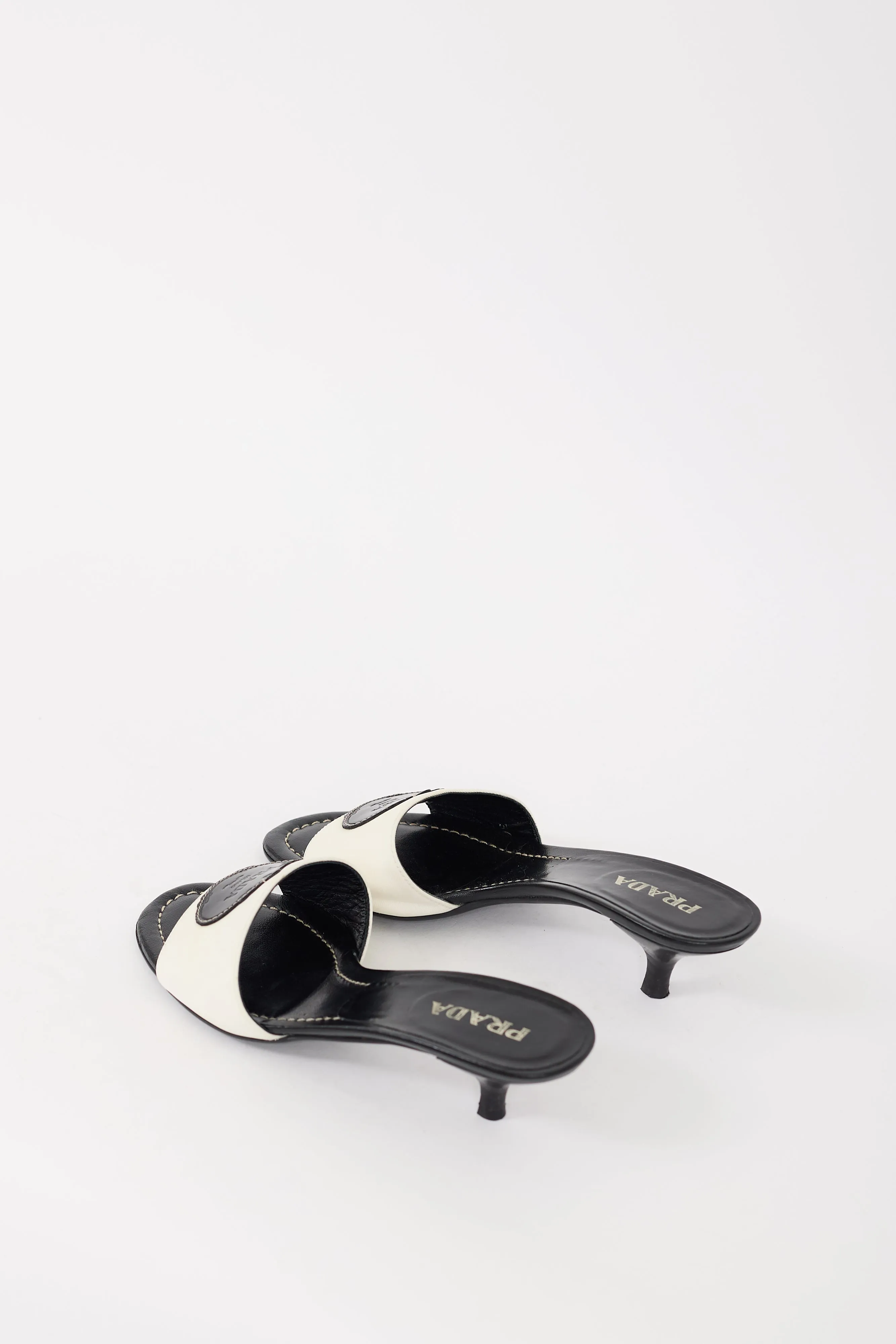 White & Black Nylon & Leather Savoia Logo Mule