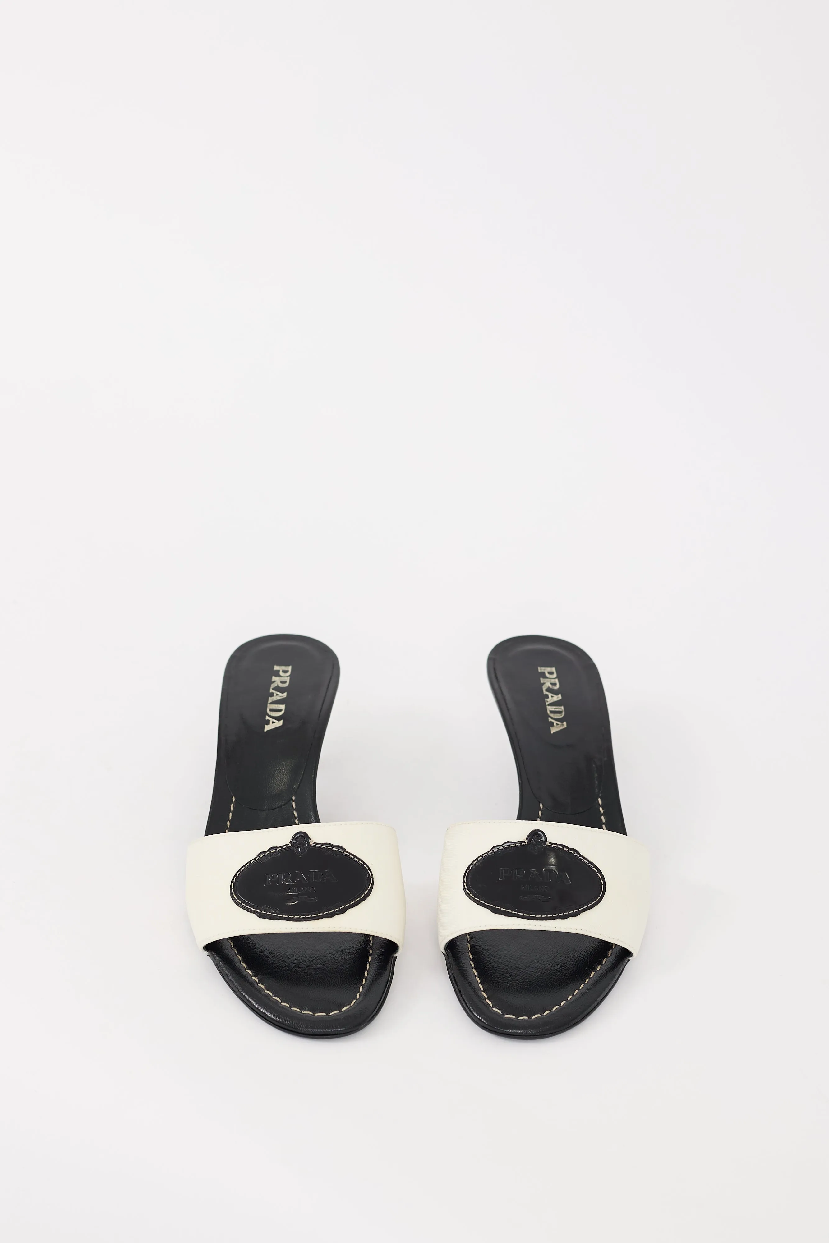 White & Black Nylon & Leather Savoia Logo Mule