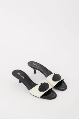 White & Black Nylon & Leather Savoia Logo Mule